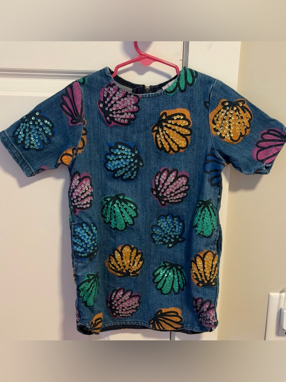 Stella McCartney Kids Denim Sequin Shell Tee - Blue with Multicolor Shells